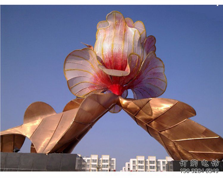 牡丹花雕塑制作，园林装饰，不锈钢牡丹花雕塑厂家