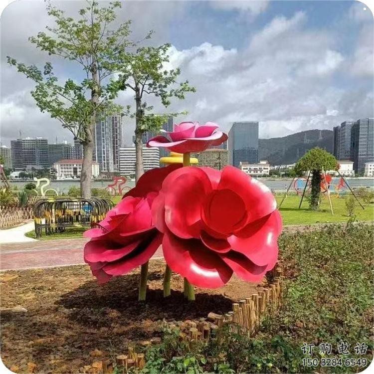 制造牡丹花雕塑厂家，地标摆件，烤漆不锈钢牡丹花雕塑精选