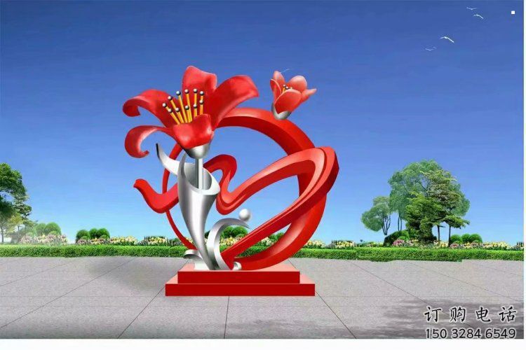 石榴花雕塑定价，景观概念，不锈钢石榴花雕塑预定