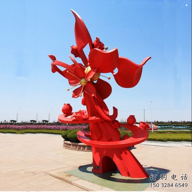 石榴花雕塑观赏型，公园小品，不锈钢石榴花雕塑生产商