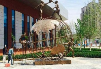 地球仪雕塑订做，校园雕塑，现代地球仪人物雕塑厂家