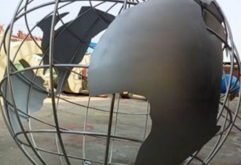 庭院地球仪雕塑，镀金欧式雕塑，网格形式