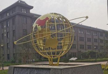 镂空地球仪雕塑制造商，校园雕塑，烤漆地球仪雕塑厂家