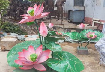 园林荷花雕塑标准，彩钢制作，景观荷花雕塑优价