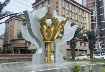 抽象荷花雕塑展品，小区雕塑，不锈钢荷花雕塑制作厂家