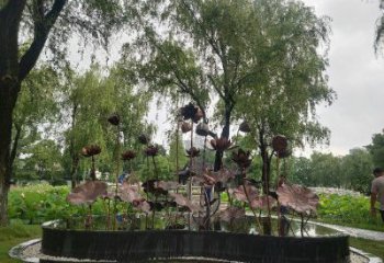 金属荷花雕塑制作，城市装饰，铜荷花雕塑标准厂家