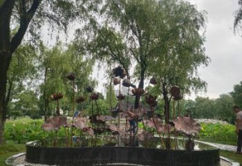 主题荷花雕塑供给，中式工艺，艺术铜荷花雕塑厂家精品