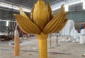 金莲花雕塑订做厂家，室外软装，不锈钢金莲花雕塑供应