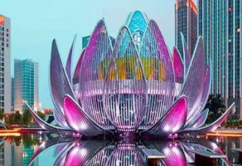 镂空莲花雕塑特供，酒店摆件，美陈灯光莲花雕塑订做