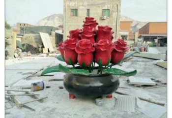 玫瑰花雕塑定做厂家，村标概念，广场不锈钢玫瑰花雕塑
