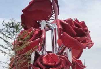 玫瑰花雕塑展品，标识雕塑，不锈钢玫瑰花雕塑选用