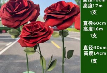 花朵月季雕塑厂家，圆雕体系，烤漆月季花朵雕塑供给