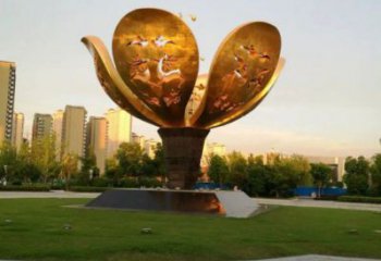 山茶花雕塑优价，村标概念，不锈钢山茶花雕塑生产