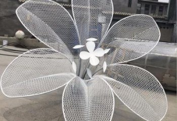 山茶花雕塑展品，室外软装，展示镂空山茶花雕塑订做