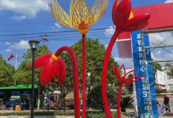 郁金香雕塑订做，室外软装，不锈钢郁金香雕塑厂