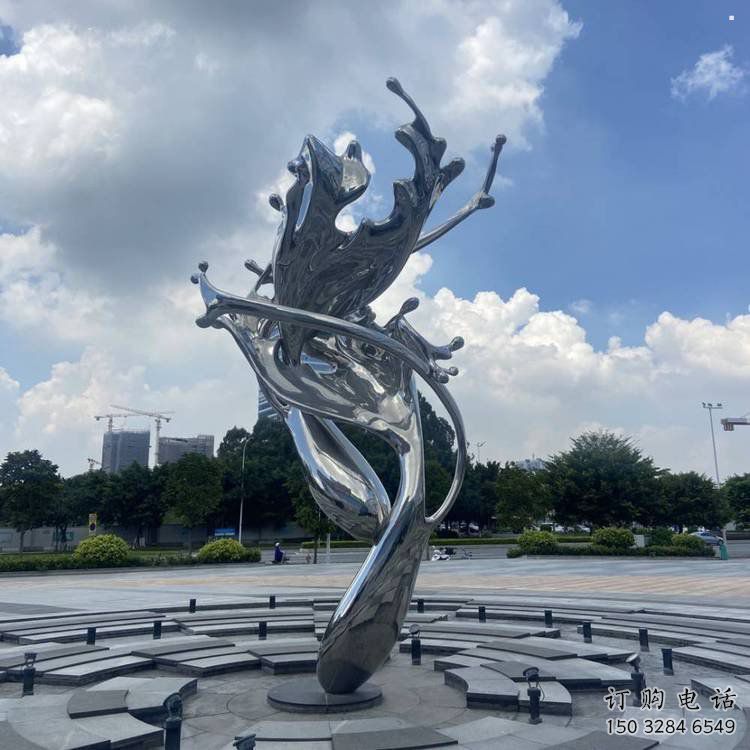 园林海浪雕塑，喷漆景观雕塑，镜面形式