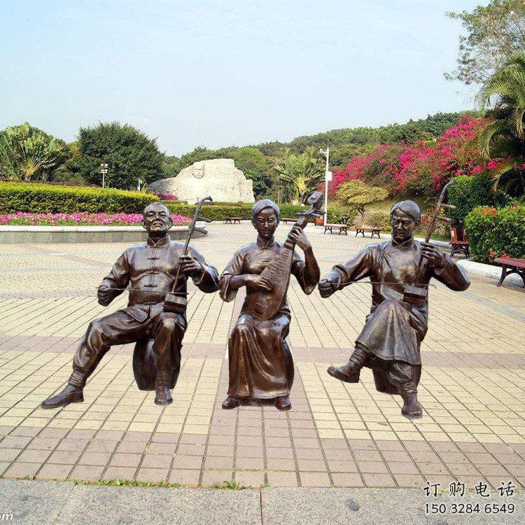 拉二胡雕塑承接，校园雕塑，民俗人物雕塑定制