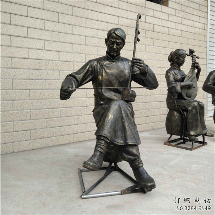 拉二胡雕塑选用，广场雕塑，民俗人物雕塑厂家选用