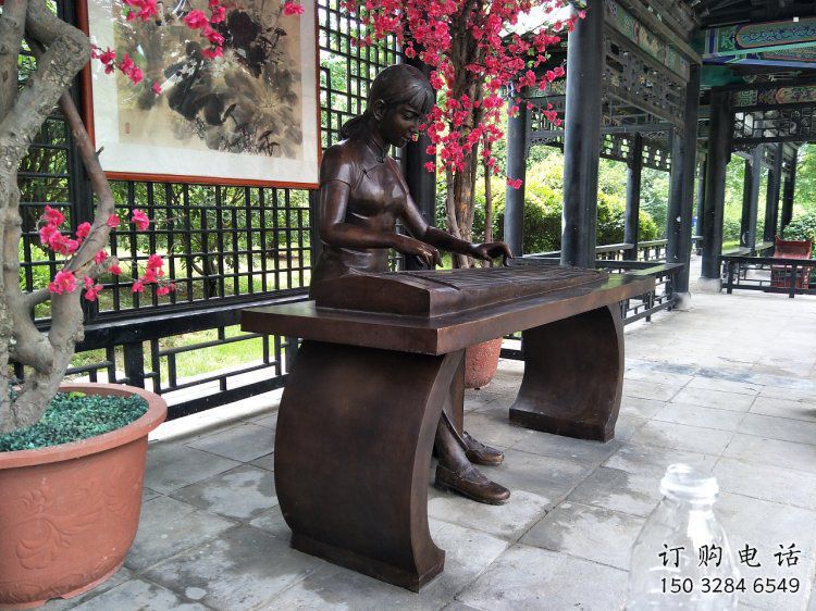 弹古筝雕塑供给，户外雕塑，景观民俗人物雕塑选用