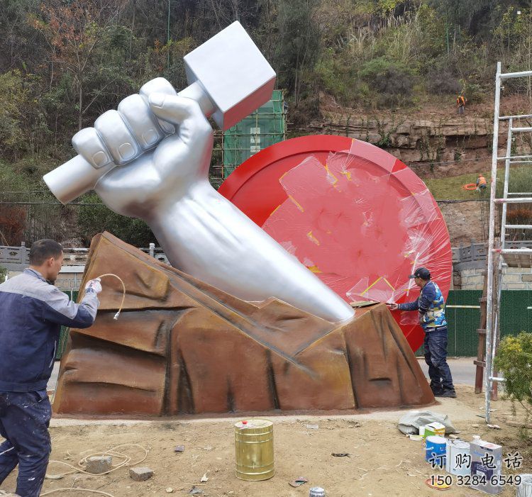 拳头雕塑预定，白钢构件，不锈钢拳头雕塑选定