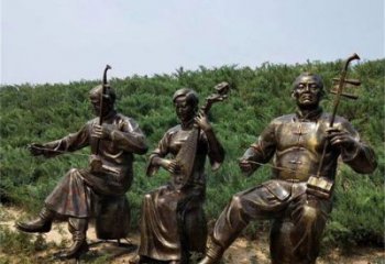 拉二胡雕塑订做，街景小品，户外民俗人物雕塑制作