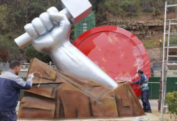 拳头雕塑预定，白钢构件，不锈钢拳头雕塑选定
