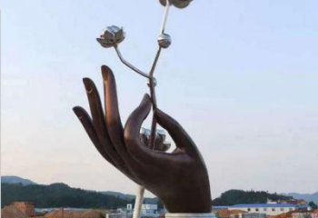 手拈花雕塑精选，室外软装，不锈钢手拈花雕塑厂家