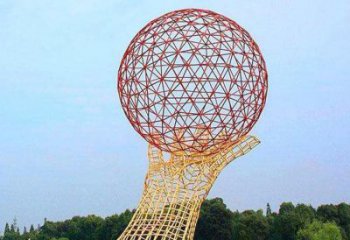 火球雕塑定制，市标雕塑，镂空手托火球雕塑厂家