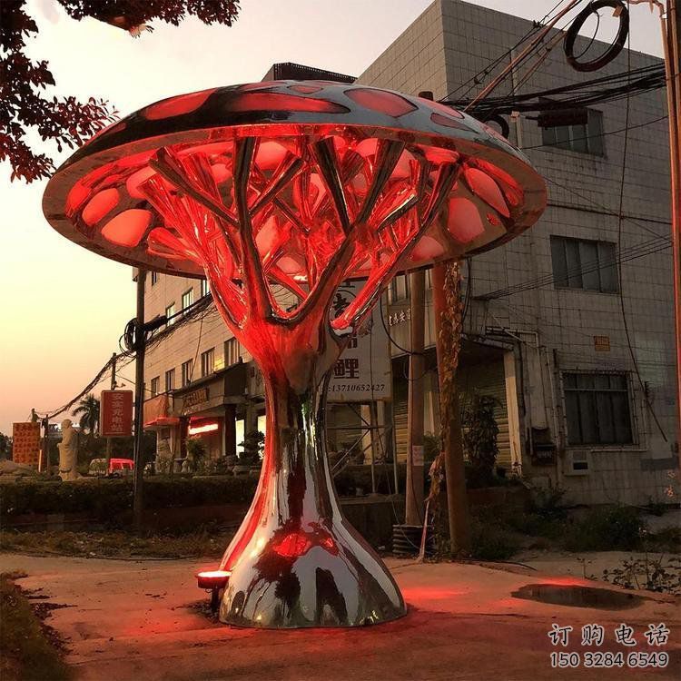 灯光树雕塑订做，街景小品，户外灯光蘑菇树雕塑制作