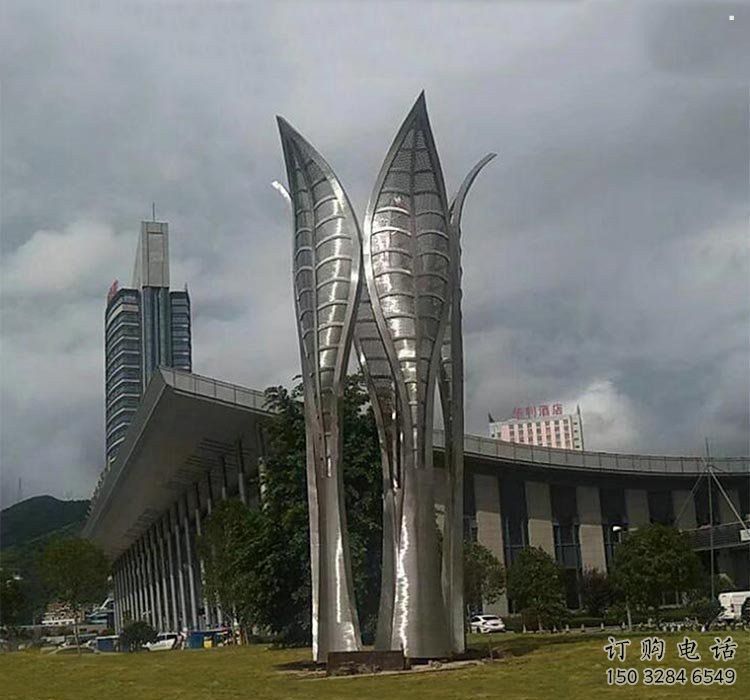 树叶雕塑生产，美陈雕塑，制造镜面不锈钢树叶雕塑厂家