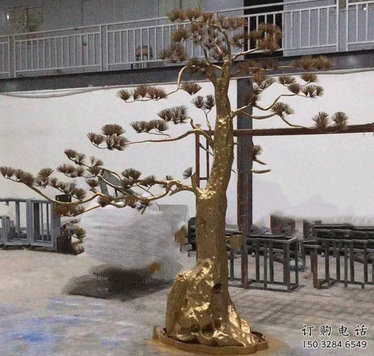 松树雕塑厂家，村标概念，不锈钢松树雕塑通用
