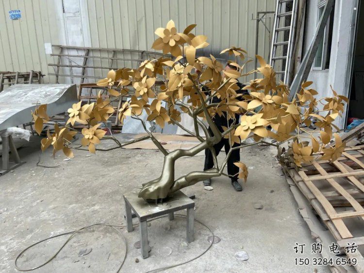 发财树雕塑订做，美陈雕塑，不锈钢发财树雕塑优选