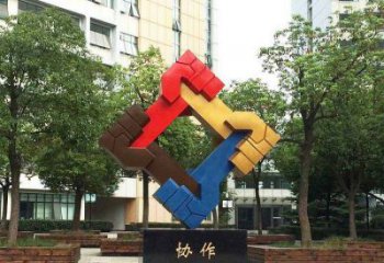 握手雕塑指用，多彩艺术，景观不锈钢握手雕塑厂家