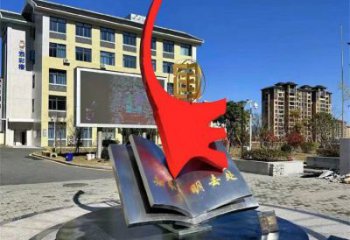 书籍雕塑制造，白钢构件，校园文化书籍雕塑厂家提供