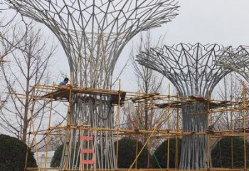 烤漆遮阳树雕塑制造商，室外软装，镂空遮阳树雕塑制作