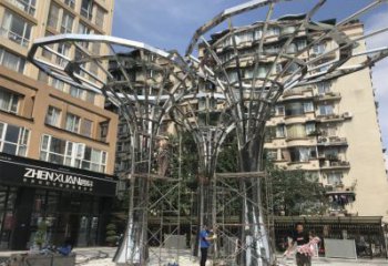 遮阳树雕塑制造商，城区小品，镂空遮阳树雕塑定制