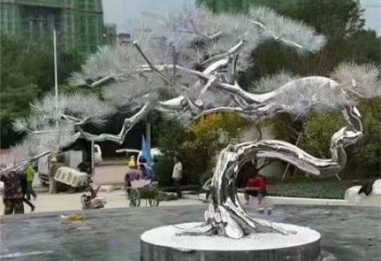 松树雕塑制造商，美陈雕塑，不锈钢松树雕塑厂家