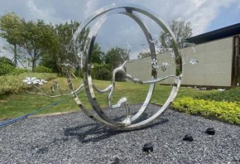 圆环树雕塑厂家，标识雕塑，不锈钢圆环树雕塑定制