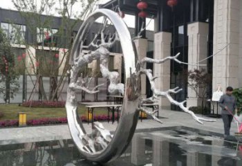 圆环树雕塑定制，市标雕塑，不锈钢圆环树雕塑定做