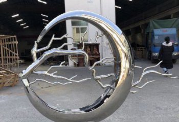 圆环树雕塑服务商，美陈雕塑，不锈钢圆环树雕塑订做