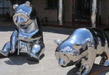 熊猫雕塑通用，街景小品，不锈钢熊猫雕塑制造