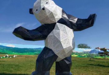 熊猫雕塑摆件，彩钢制作，大型切面熊猫雕塑公司展品