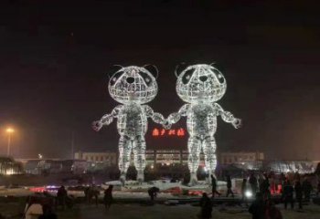 金属熊猫雕塑制造，景观雕塑，镂空熊猫雕塑制作厂家