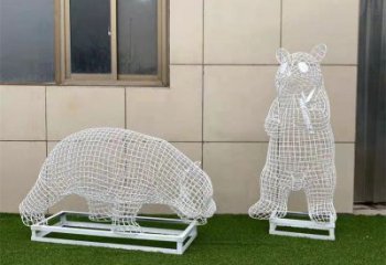熊猫雕塑精选，街头艺术，公园镂空熊猫雕塑承接