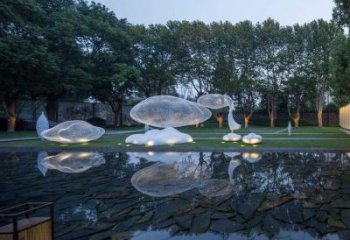 云朵雕塑供应，花园小品，户外镂空云朵雕塑展品