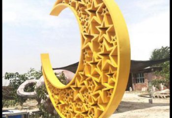 步行街月亮雕塑，锻造景观雕塑，镂空方式