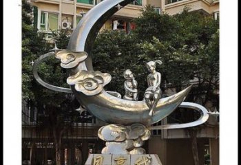 现代月牙雕塑定制，中式工艺，镂空月牙雕塑造型优价