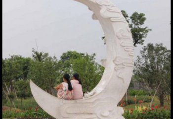 园林月亮船雕塑，喷漆景观雕塑，网格形式