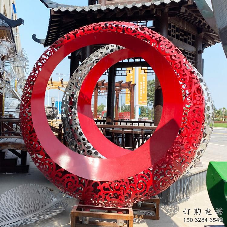 双环雕塑精品，白钢构件，别墅不锈钢双环雕塑供求