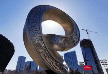 金属双环雕塑承接，陆地摆件，不锈钢双环雕塑制造商